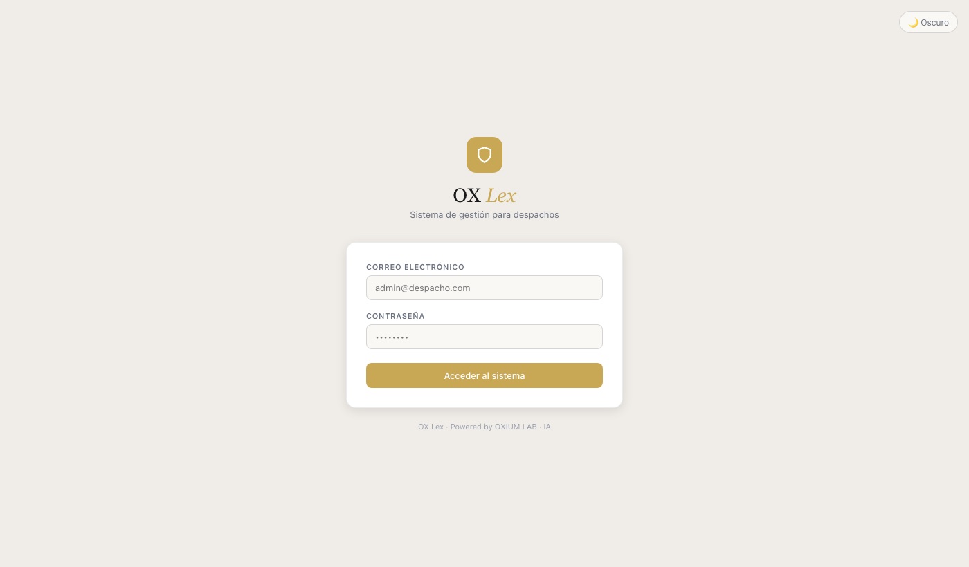 OX Lex — Login del sistema de gestión para despachos